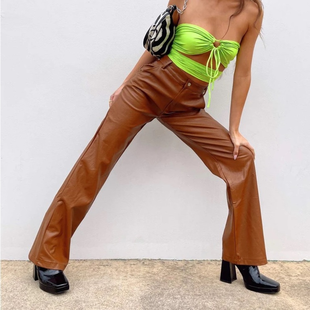 NEW Princess Polly Ashlea PU Pants Brown